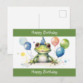 かわいい誕生日の緑のカエルと風船 ポストカード (正面/裏面)