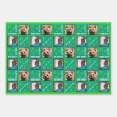 かわいい誕生日の緑3枚の写真任意の年齢の追加の名前 ラッピングペーパーシート (正面)