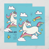 かわいい誕生日の落書き レインボーユニコーンと星 招待状 (正面/裏面)