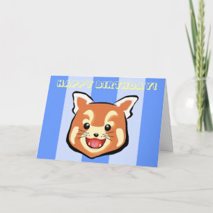 かわいい誕生日の赤いパンダ(青いストライプ) カード
