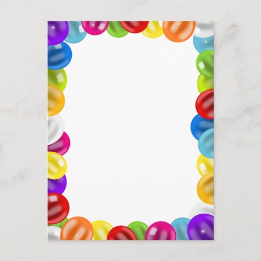 かわいい誕生日の風船の境界線カラフル ポストカード (正面)