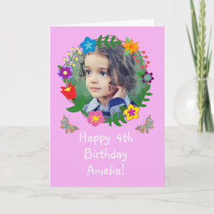 かわいい誕生日カードキッズ女の子の蝶の写真 カード
