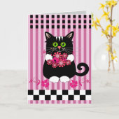 かわいい誕生日カード猫が花を贈る カード (黄色い花)