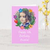 かわいい誕生日カード、子ども向けの写真が個人設定 カード (黄色い花)