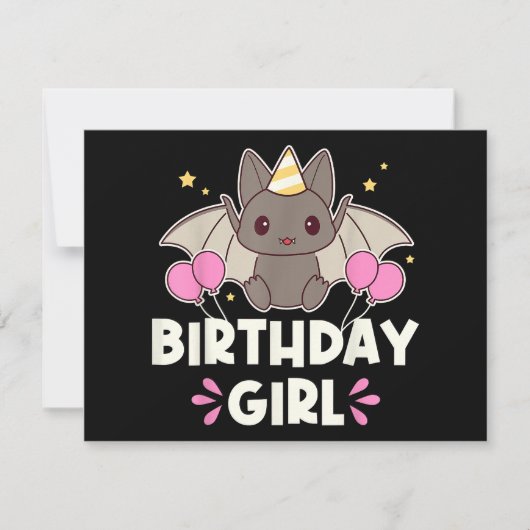 かわいい誕生日ガールこうもりグラフィック (正面)