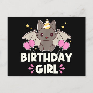 かわいい誕生日ガールこうもりグラフィック シーズンポストカード