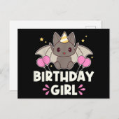 かわいい誕生日ガールこうもりグラフィック シーズンポストカード (正面/裏面)