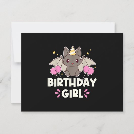 かわいい誕生日ガールこうもりグラフィック 出欠カード (正面)
