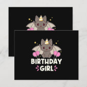 かわいい誕生日ガールこうもりグラフィック 出欠カード (正面/裏面)