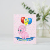 かわいい誕生日ガールピンクベビートリケラトプディノ 招待状 (スタンド正面)