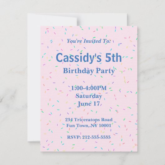 かわいい誕生日ガールピンクベビートリケラトプディノ 招待状 (裏面)