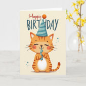 かわいい誕生日キティのイラストカード カード (黄色い花)
