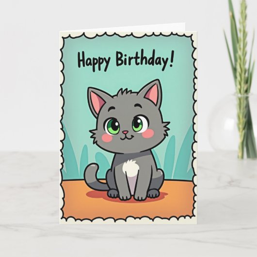 かわいい誕生日キャラクター猫カード カード (正面)