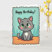 かわいい誕生日キャラクター猫カード カード (黄色い花)
