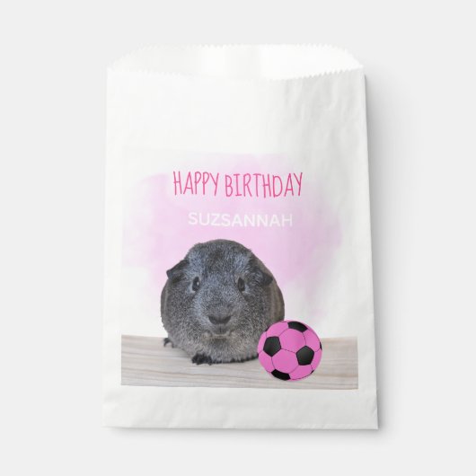 かわいい誕生日ギニアピッグピンク&ブラックサッカーボール フェイバーバッグ (正面)