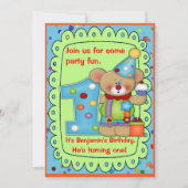 かわいい誕生日クマ 1歳 招待状 (正面)