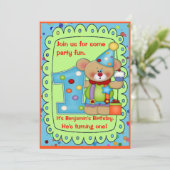 かわいい誕生日クマ 1歳 招待状 (スタンド正面)