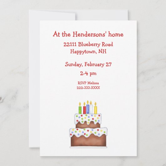 かわいい誕生日クマ 5歳 招待状 (裏面)