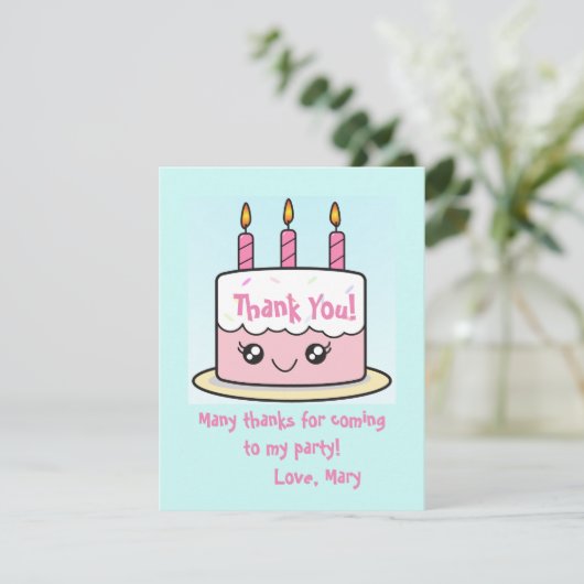かわいい誕生日ケーキのサンキューカード サンキューカード (スタンド正面)