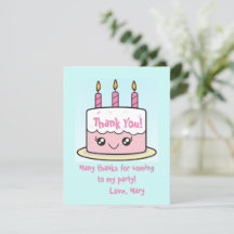 かわいい誕生日ケーキのサンキューカード