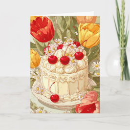 かわいい誕生日ケーキの祝賀カード カード
