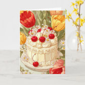 かわいい誕生日ケーキの祝賀カード カード (黄色い花)