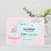 かわいい誕生日ケーキ - 背景色を選んで 招待状 (スタンド正面)