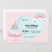 かわいい誕生日ケーキ - 背景色を選んで 招待状 (正面/裏面)