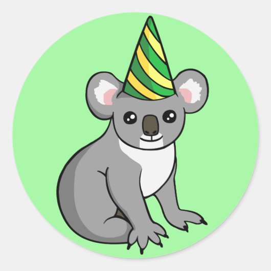 かわいい誕生日コアラパーティーハットスケッチシール ラウンドシール (正面)