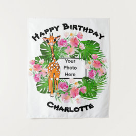 かわいい誕生日サファリのキリン  | 熱帯の森 タペストリー