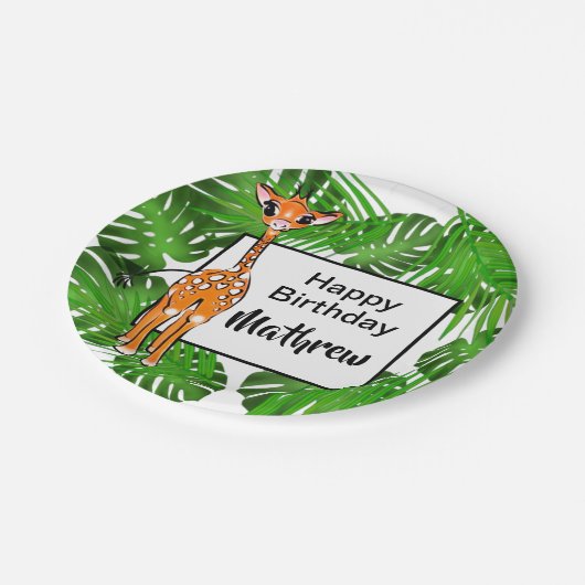 かわいい誕生日サファリの動物 |熱帯林 ペーパープレート (アングル)