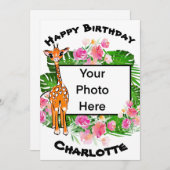 かわいい誕生日サファリキリン |熱帯林 招待状 (正面/裏面)