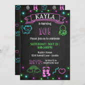 かわいい誕生日シャルボードネオンパーティの招待状 招待状 (正面/裏面)