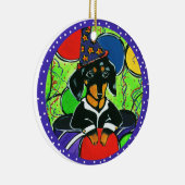 かわいい誕生日ダックスフント セラミックオーナメント (右)