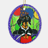 かわいい誕生日ダックスフント セラミックオーナメント (左)