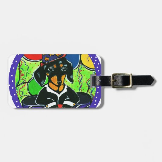 かわいい誕生日ダックスフント ラゲッジタグ (正面横)