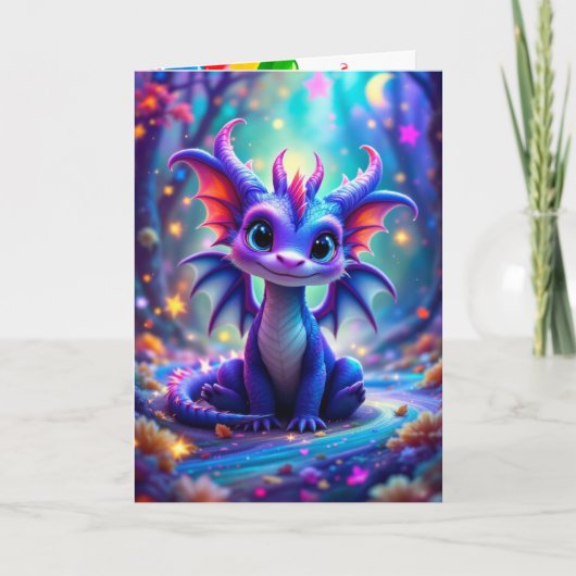 かわいい誕生日ドラゴン名前と署名 カード (正面)