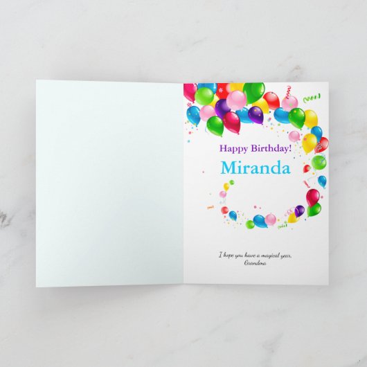 かわいい誕生日ドラゴン名前と署名 カード (内部)