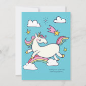 かわいい誕生日ドードルレインボーユニコーンと星。 招待状 (裏面)