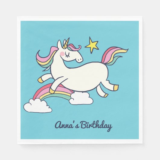 かわいい誕生日ドードルレインボーユニコーン星雲 スタンダードランチョンナプキン (正面)