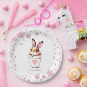 かわいい誕生日バニー植物ポット&花 ペーパープレート (パーティー)