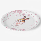 かわいい誕生日バニー植物ポット&花 ペーパープレート (アングル)