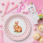 かわいい誕生日バニー&フラワーオンライトピンク紙 ペーパープレート (パーティー)