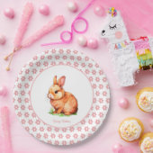 かわいい誕生日バニー&花オンホワイト ペーパープレート (パーティー)
