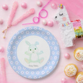 かわいい誕生日バニー&花オンライトブルー ペーパープレート (パーティー)