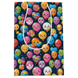 かわいい誕生日バルーンパターン ミディアムペーパーバッグ