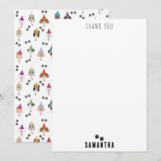 かわいい誕生日パーティーの犬の模様 サンキューカード (正面/裏面)
