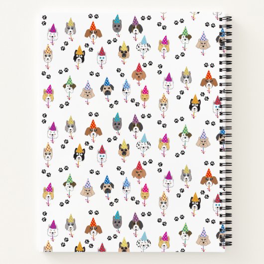 かわいい誕生日パーティーの犬の模様 ノートブック (裏面)