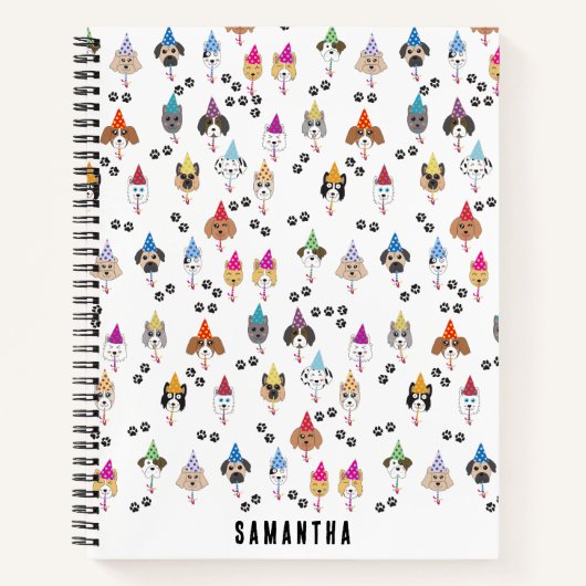 かわいい誕生日パーティーの犬の模様 ノートブック (正面)