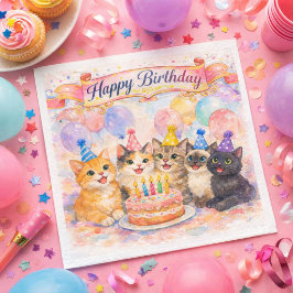  かわいい誕生日パーティーの猫たちのペーパーナプキン スタンダードカクテルナプキン